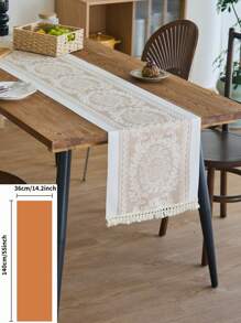 1 Stück Tischläufer im Boho-Stil, beige Blumenstickerei, selbstgemachte Küchen- und Esszimmer-Dekoration, rechteckig mit Quasten, geeignet für Feiertage, Geburtstage, Hochzeiten, Heimdekoration, Fotohintergrund