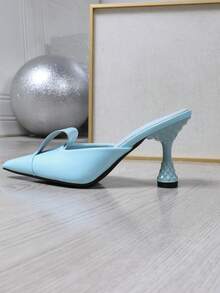 2025 春夏新款时尚尖头高跟鞋，女士蝴蝶结包头穆勒鞋 - 水藍色 - 查看 7