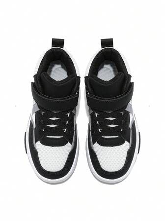 1双儿童混纺高帮运动鞋，时尚皮革拼接防水舒适百搭休闲保暖运动鞋，适合所有季节