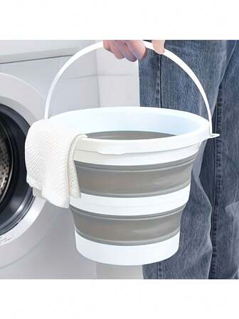 1pc Portable Foldable Grey Bucket For Car Wash, Camping, Fishing, Travel And Outdoor Activities | Ultra Lightweight, Space-Saving Design, Quick-Drain, Durable -Free Plastic, Easy To Store In Trunk Or Backpack, Versatile Utility Bin For Spring Picnics, Summer Beach Trips, Weekend Getaways, Hiking, And Messy Cleanup, Multi-Use Tidy Solution