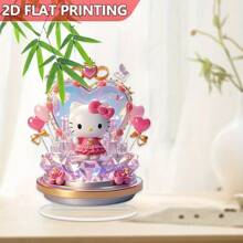 Sanrio 1 Piece 6.29*7.87in(16*20cm)Sanrio Hello Kitty Acrylic Decorative Standing Plaque Ornament, 2D Flat Printing, Roses & Heart Crystals & Pink Balloons - Art Collectibles, Pink Romantic Theme, Suitable For Party Decoration, Home Decoration,
