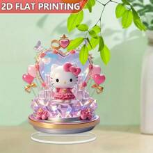 Sanrio 1 Piece 6.29*7.87in(16*20cm)Sanrio Hello Kitty Acrylic Decorative Standing Plaque Ornament, 2D Flat Printing, Roses & Heart Crystals & Pink Balloons - Art Collectibles, Pink Romantic Theme, Suitable For Party Decoration, Home Decoration,