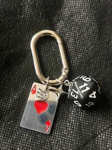 1 pieza Llavero unisex con dado y accesorio colgante de carta de póquer, personalizado, accesorio de bolso de moda gótica