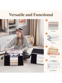 1 pièce/2 pièces/3 pièces/4 pièces/5 pièces Grands sacs de rangement, 4 paquets de bacs de rangement pour vêtements pliables, organisateurs de placard, contenants de rangement avec poignées durables en tissu épais pour couvertures, couettes, vêtements, literie 90 L, sac de rangement pour vêtements et couettes à grande capacité avec fenêtre transparente (disponible en plusieurs couleurs) - Noir - Voir 11