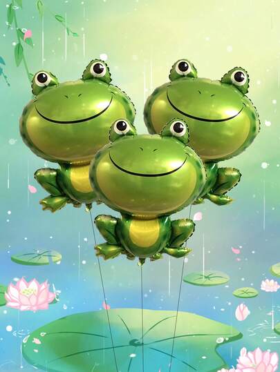Set de 3 globos de papel de aluminio con forma de rana de 91cm para decoración de fiesta de cumpleaños con temática de rana