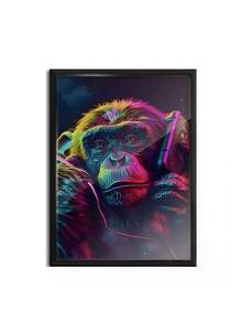 1/3 件，可选框架，赛博朋克风格，猴子帆布墙艺术装饰，动物主题，带框架的墙壁艺术，适用于卧室、浴室、房间和家居装饰。