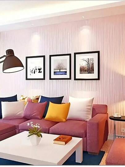 Roll Breathable Moderne Thickened Non Woven Wallpaper, Solid Stripe Pattern, Bedroom, Living Room Home Wand Paper Stickers Sticker view 9