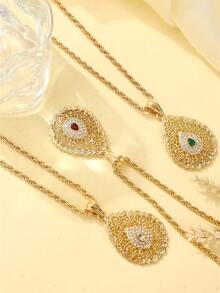 2pcs/Set Moroccan Style Necklace & Earrings Set, Colorful Rhinestone Inlaid, Bridal Wedding Jewelry, Women's Eid Festival Outfit, Holiday Gift - Multicolor - View 5