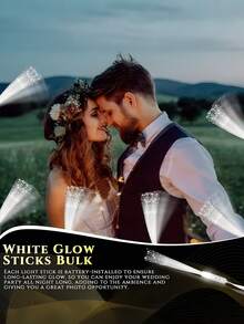 12支装LED荧光棒，白色光纤发光棒，发光光纤棒，闪光LED棒，适用于黑暗派对、单身派对、男女通用派对用品、发光礼物、婚礼派对用品、节日派对、音乐会、婚礼、酒吧、午夜派对、家庭聚会等场合。 - 彩色 - 查看 6