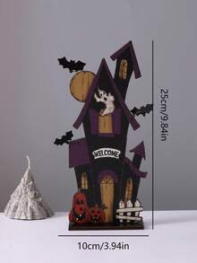 1 pieza Decoración de madera plana 2D de Halloween - Calabaza, fantasma, decoraciones de letrero de casa embrujada con diseño de calavera espeluznante, murciélago y telaraña para exhibición de mesa festiva, decoración de Halloween