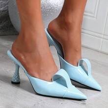 2025 春夏新款时尚尖头高跟鞋，女士蝴蝶结包头穆勒鞋 - 水藍色 - 查看 1
