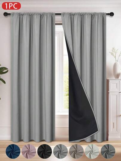 1pc Solid Color Blackout Curtain With Thermal Insulated Lining, Rod Pocket Top Design, Suitable For Living Room, Bedroom, Kitchen, Bathroom, Home Decor