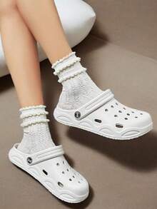 男女通用透气一脚蹬凉鞋，舒适包头家居拖鞋，适合室内/室外穿着，夏季 - 白色 - 查看 5