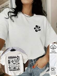 Women's Loose T-Shirt, Starfish, Palm Tree And Fashion Glasses Print, 100% Cotton, White Short Sleeve Graphic Tee, Back To School Clothes, School Outfit Ideas, Back To School Essentials, First Day Of School Outfit, Back To School Outfits 2026 - White - View 6