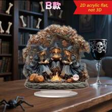 2D Plane, Acrylic Three Witch Party Decoration Decoration, Transparent Character Decoration, With Skull And Pumpkin Design, Very Suitable For Home, Bedroom, Office Desktop Decoration, Perfect Holiday Gift.