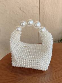 Bolsos de mano de noche con cuentas y perlas falsas, mini bolso tejido para fiesta de graduación, bolso de embrague elegante para boda y fiesta