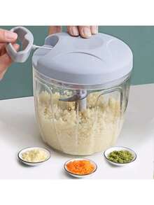 1/2-funkcyjny ręczny siekacz do żywności, robot kuchenny z uchwytem i pokrywką, narzędzie do krojenia warzyw, wielofunkcyjna niszczarka do użytku domowego, krajalnica i tarka (z koszykiem odpływowym), prasa do czosnku, maszynka do mielenia, idealny prezent do kuchni, łatwy w obsłudze, prosty do płukania, do przygotowywania jedzenia dla niemowląt, do mielenia mięsa, ostre ostrza. - Maszyna do losowej sałatki czosnkowej 279-5 - Zobacz 3