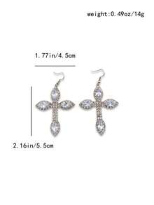 2 件水钻十字架项链和耳环套装，方晶锆石镶嵌闪亮时尚女士颈链首饰套装，适合派对、婚礼、夜总会
