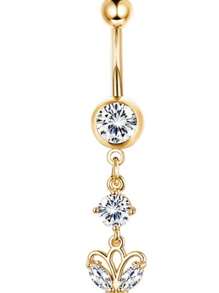 Navel Piercing Ring With Micro-Inlay Zirconia Stone, Gold Butterfly Navel Piercing Jewelry