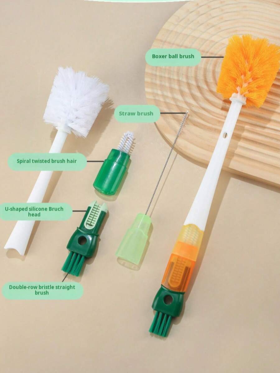 5合1多功能刷子套装，长柄胡萝卜刷，奶瓶刷，杯子清洁刷，适用于清洁保温瓶