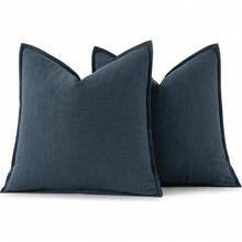 Local Delivery- Decorative Linen Pillow Covers 18x18 Inch Natural Beige ​Boho Farmhouse​ ​Neutral Couch Throw Pillows For Bed Pack Of 2 Accent Outdoor Pillowcase Modern Sofa Cushion Livingroom Home Decor - 藏蓝色 - 查看 6