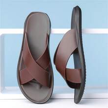 1 Pair Men's Solid Color Slippers, Fashionable Resort Style Elegant Lightweight Comfortable Soft Anti-Slip Open Toe Slip-On, Suitable For All Seasons - Brown - View 5