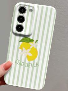 1 pièce Étui de téléphone rigide de protection intégrale  enrobé, motif de fleur de citron rayé minimaliste perforé, compatible avec 11/12/13/14/15/16 Pro Max