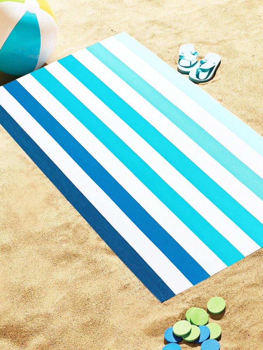 1pc Extra Large Blue & White Striped Beach Towel, Ultra Soft & Fine Microfiber, Lightweight & Absorbent, Ideal For Beach, Pool & Hot Tub | Travel Set, Pool Side Essential | Striped Pattern | Pill-Resistant Fabric, Beach Towel - Multicolor - View 1