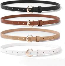 4 Pack Women Belts Jeans Dress Thin Waist Belt Ladies With Gold 0.55 Width, 2025 Style - D_黑色+米色+棕色+白色 - 查看 1