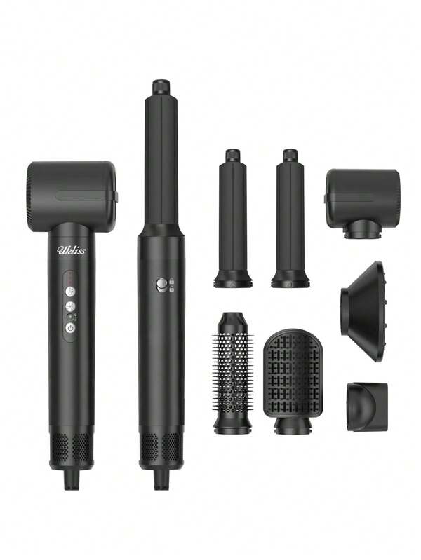 UKLISS Rizador de aire caliente automático 7 en 1 - Motor sin escobillas de 110 000 RPM | Rizos y alisado de calidad de salón, juego de regalo esencial para el Día del Prime y el verano, listo para viajar para todo tipo de cabello (Blanco dorado/Negro)