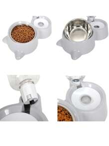 1 Set Cat Shaped Pet Bowl, Stainless Steel Automatic Water Feeder Pet Bowls Suitable For Cats & Small/Medium Dogs