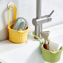 1pc Plastic Hanging Sink Drain Basket, Self-Cleaning Push-In Automatic Tilting Kitchen Sink Food Waste Collector, Bottom Removable For Easy Installation And Disassembly