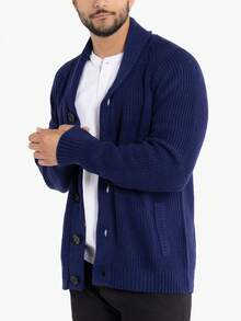 Men's Shawl Collar Cardigan - 藍色 - 查看 4