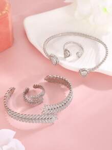 2 件套奢华时尚闪光叶和泪珠设计戒指和手链套装，适合女性日常佩戴/礼物