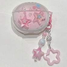 Estuche transparente con estrellas de colores brillantes para auriculares Oppo R3/R2, Estuche protector para auriculares inalámbricos Bluetooth Oppo Air/Air2/Air3, Funda blanda y a prueba de golpes con colgante para Enco Air4Pro/Air2i/3i, diseño creativo femenino