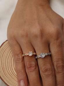 Women's Solitaire Ring With Zirconia And Studded Stones, High Luxury, European Fashion, Semi-Jewelry, Worked On A Daily Basis - 銀色 - 查看 4