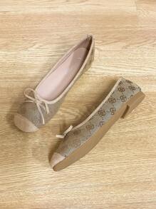Bailarinas de mujer, zapatos con punta cuadrada de moda, suela blanda deslizante, zapatos planos versátiles, bailarinas con lazo de color flor de durazno para mujeres, talla grande
