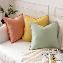 Local Delivery- Decorative Linen Pillow Covers 18x18 Inch Natural Beige ​Boho Farmhouse​ ​Neutral Couch Throw Pillows For Bed Pack Of 2 Accent Outdoor Pillowcase Modern Sofa Cushion Livingroom Home Decor - 黃色 - 查看 5