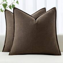 Local Delivery- Decorative Linen Pillow Covers 18x18 Inch Natural Beige ​Boho Farmhouse​ ​Neutral Couch Throw Pillows For Bed Pack Of 2 Accent Outdoor Pillowcase Modern Sofa Cushion Livingroom Home Decor - 黑咖啡 - 查看 1
