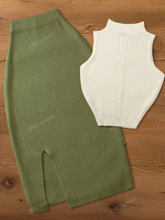 Ensemble cardigan et jupe en tricot sans manches élégant, décontracté, sexy, rétro Y2K, à porter en vacances, en voyage ou en soirée