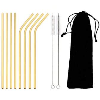 3/4/5/6/11pcs Reusable Straw Set, Stainless Steel Strong Straight Drinking Straw, Metal Straws For Juice, Iced Tea, Bubble Tea, Coffee, Cocktail,School Supplies
