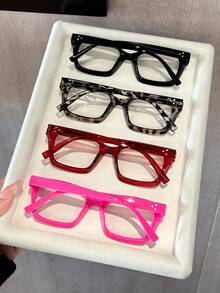 4pcs Plastic Geometric Classic Full Frame Multi-Color Transparent Glasses, Suitable For Office, Street, Music Festival, Club, Date, Outing, Fashion Accessory - 4 chiếc Pudding đậu phụ đen trắng Đỏ đậm đỏ hồng trắng dẹt - Xem 3