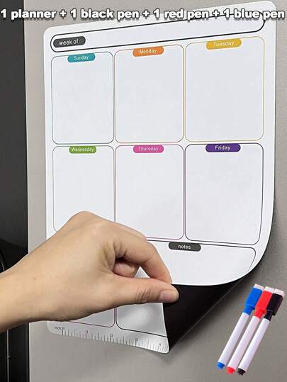 Erasable Weekly Planner, Wipeable Magnetic Fridge Magnets With Erasable Red Blue Black Watercolor Pens, Hot Erase Whiteboard - Reusable Kitchen And Dining Memo Board Magnetic Bulletin Board Fridge Magnets Stickers Whiteboard For Writing Reminders Weekly Planning Memo Calendar, School Home Kitchen And Office Decor, Everyday Life Items Perfect Gift Back To School Season Back To School Season