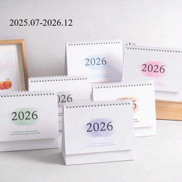 Calendario de escritorio diario de estilo fresco y simple con color degradado 2025.07-2026.12 Año 2026, versión en inglés, para útiles escolares, de vuelta a la escuela