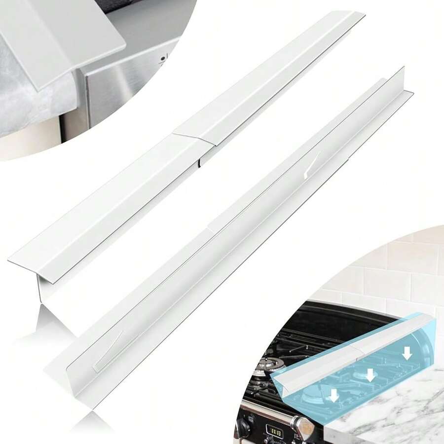 New-2025- 16.5"-33" Stove Counter Gap Covers, Stainls Steel Stove Guard, Cooktop Trim Kit, Stove Gap Guards, Oven Gap Filler, Heat Ristant & Effectively Protect Stove Gap Filler,White(2PCS) - 白色 16.5-33英寸 - 查看 1