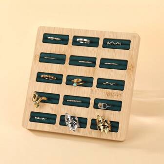 15-Slot Wooden Ring Display Stand, Simple Jewelry Counter Ring Holder, Ring Tray