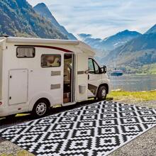Tappeto da esterno impermeabile 9*12 ft, tappeto in plastica reversibile, tappeto da esterno moderno, grande tappeto da esterno per patii, camper, patio, giardino, terrazza, picnic, spiaggia, campeggio, nero e bianco