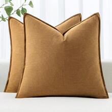 Local Delivery- Decorative Linen Pillow Covers 18x18 Inch Natural Beige ​Boho Farmhouse​ ​Neutral Couch Throw Pillows For Bed Pack Of 2 Accent Outdoor Pillowcase Modern Sofa Cushion Livingroom Home Decor - Hazel - 查看 1