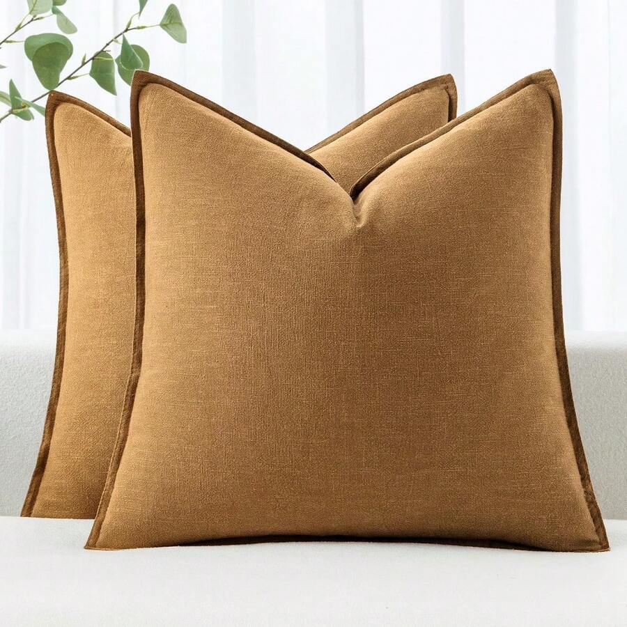 Local Delivery- Decorative Linen Pillow Covers 18x18 Inch Natural Beige Boho Farmhouse Neutral Couch Throw Pillows For Bed Pack Of 2 Accent Outdoor Pillowcase Modern Sofa Cushion Livingroom Home Decor - Hazel - 查看 1