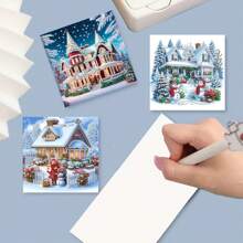 6pcs/Set New Year & Christmas Diamond Painting Greeting Cards, DIY Unique Diamond Drawing Craft Cards Set With 6 Envelopes, Quality Craft Paper Material, Handmade Postcard, Suitable For Christmas, New Year Gifts To Express Warm And Best Wishes